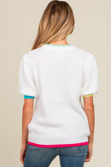 White Contrast Band Maternity Sweater