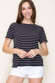 Navy Striped Short Sleeve Top