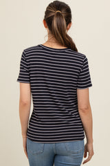 Navy Striped Short Sleeve Maternity Top