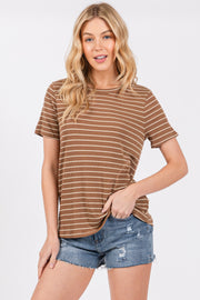 Brown Striped Short Sleeve Top