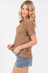 Brown Striped Short Sleeve Top