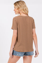 Brown Striped Short Sleeve Top