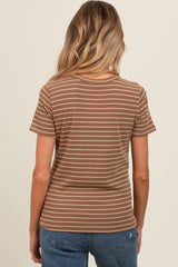 Brown Striped Short Sleeve Maternity Top