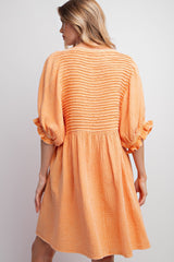 Tangerine Pintuck Mineral Washed Cotton Gauze Mini Dress