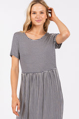 Navy Striped Short Sleeve Maxi Dress