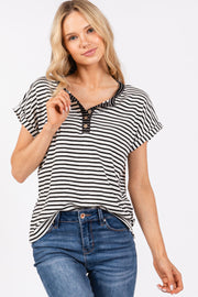 Black Mixed Stripe Henley Tee