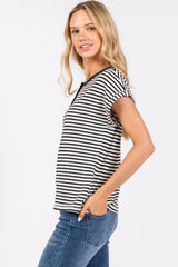 Black Mixed Stripe Henley Tee