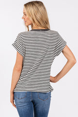 Black Mixed Stripe Henley Tee