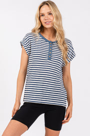 Blue Mixed Stripe Henley Tee