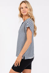 Blue Mixed Stripe Henley Tee