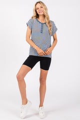 Blue Mixed Stripe Henley Tee