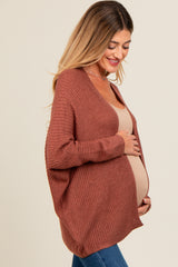 Rust Knit Open Front Maternity Cardigan