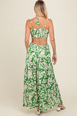 Green Printed Halter Cut-Out Maxi Dress