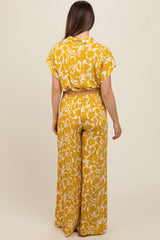 Yellow Printed Crop Shirt and Pants Maternity Set