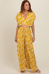 Yellow Printed Crop Shirt and Pants Set