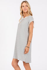 White Striped Maternity Side Slit T-Shirt Dress