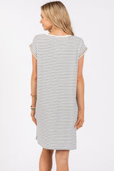 White Striped Maternity Side Slit T-Shirt Dress