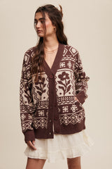 Mocha Printed Button Up Cardigan