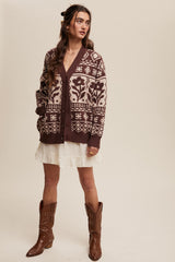 Mocha Printed Button Up Cardigan