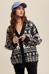 Black Printed Maternity Button Up Cardigan