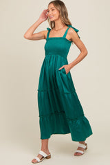 Forest Green Satin Smocked Maxi Dress