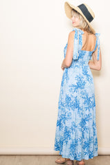 Blue Crochet Trim Floral Maxi Dress