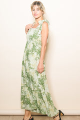 Green Crochet Trim Floral Maxi Dress