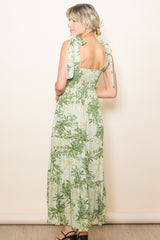 Green Crochet Trim Floral Maxi Dress