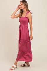 Mauve Satin Smocked Maxi Dress