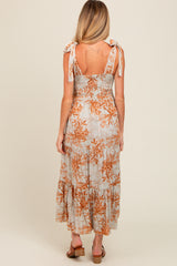 Rust Crochet Trim Floral Maternity Maxi Dress