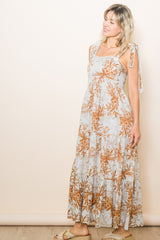 Rust Crochet Trim Floral Maxi Dress