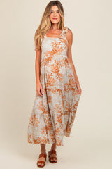 Rust Crochet Trim Floral Maternity Maxi Dress