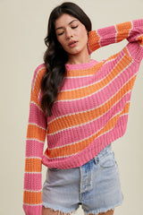 Pink Multi-Striped Maternity Sweater