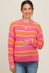 Pink Multi-Striped Maternity Sweater