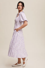 Blue Floral Off Shoulder Smocked Maternity Dress