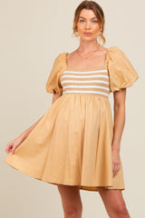 Beige Knit Contrast Poplin Maternity Dress