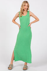 Green Ribbed Side Slit Maternity Maxi Dress