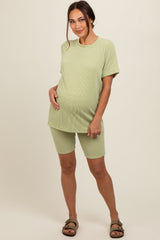 Lime Ribbed Biker Shorts Maternity Set