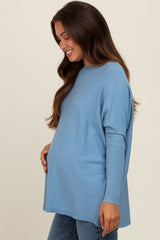 Blue Boatneck Knit Dolman Maternity Top