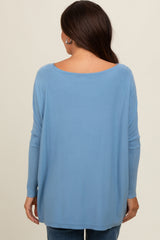 Blue Boatneck Knit Dolman Maternity Top