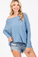 Blue Boatneck Knit Dolman Maternity Top