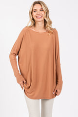 Brown Soft Knit Boatneck Dolman Sleeve Maternity Sweater