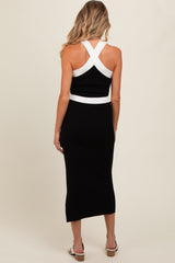 Black Colorblock Knit Crop Top Skirt Maternity Set