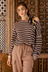 Mocha Striped Maternity Sweater