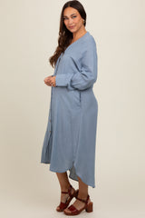 Blue Button Down Maternity Midi Dress