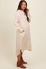 Beige Button Down Maternity Midi Dress