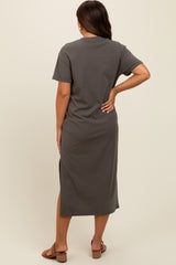 Charcoal Basic Side Slit Maternity Midi Dress