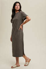 Charcoal Basic Side Slit Midi Dress