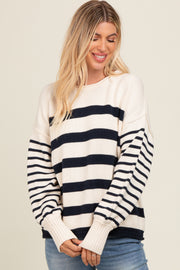 Navy Mixed Striped Knit Sweater