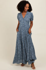 Blue Floral Button Down Maxi Dress